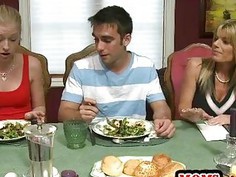 Teen and stepmom ate the yummy desert after dinner