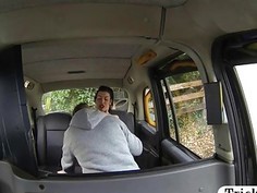 Tight passenger gets her arse slammed in the backseat