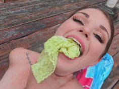 Anastasia Rose getting shaved pussy nailed outdoors