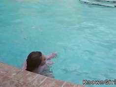 Dude bangs girlfriend by outdoor pool